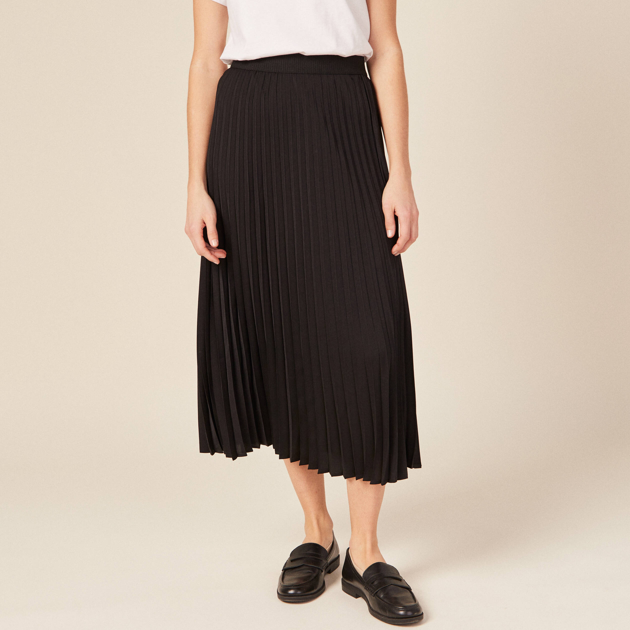 Jupe longue evasee plissee noir femme Bonobo