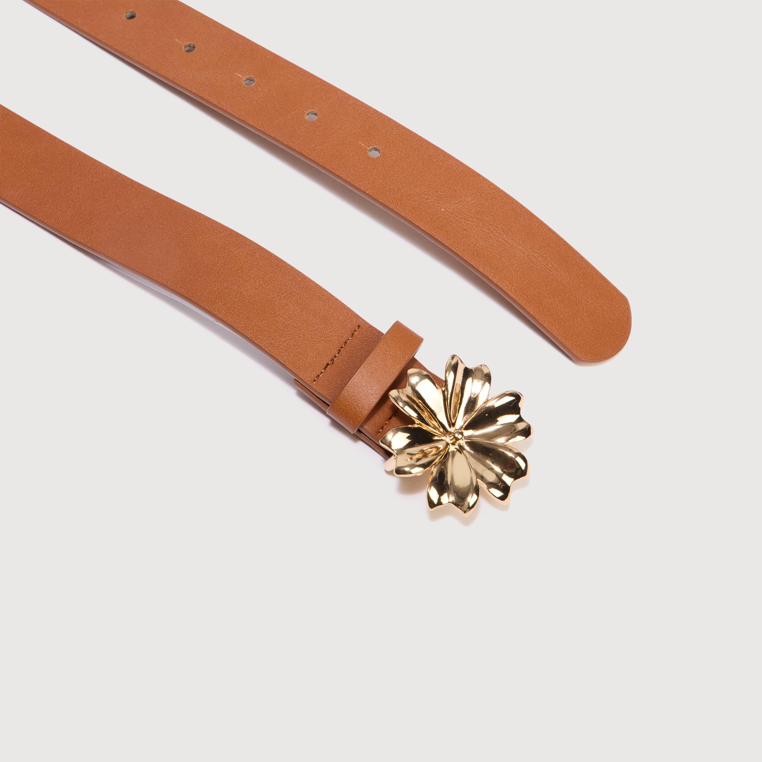 Ceinture avec boucle fleur marron cognac femme