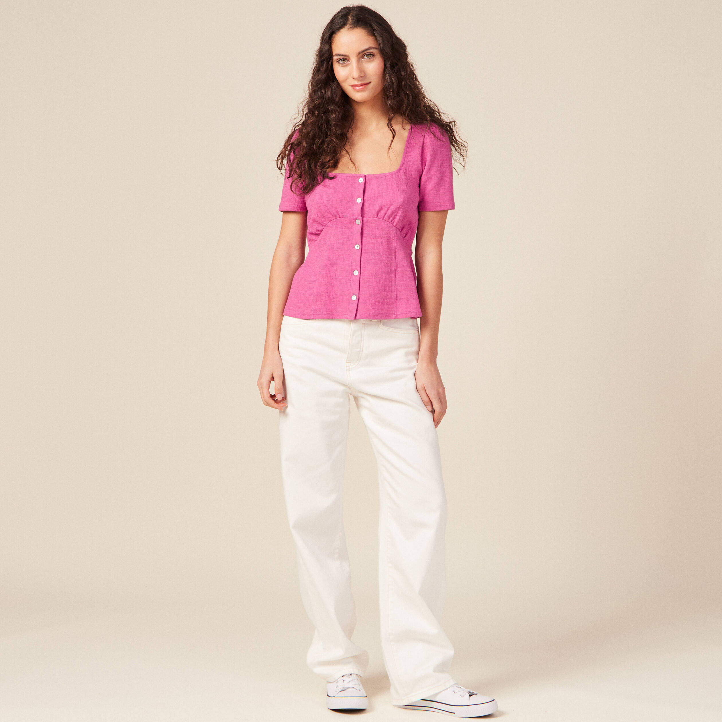 t shirt manches courtes rose framboise femme T-shirt manches courtes rose framboise femme