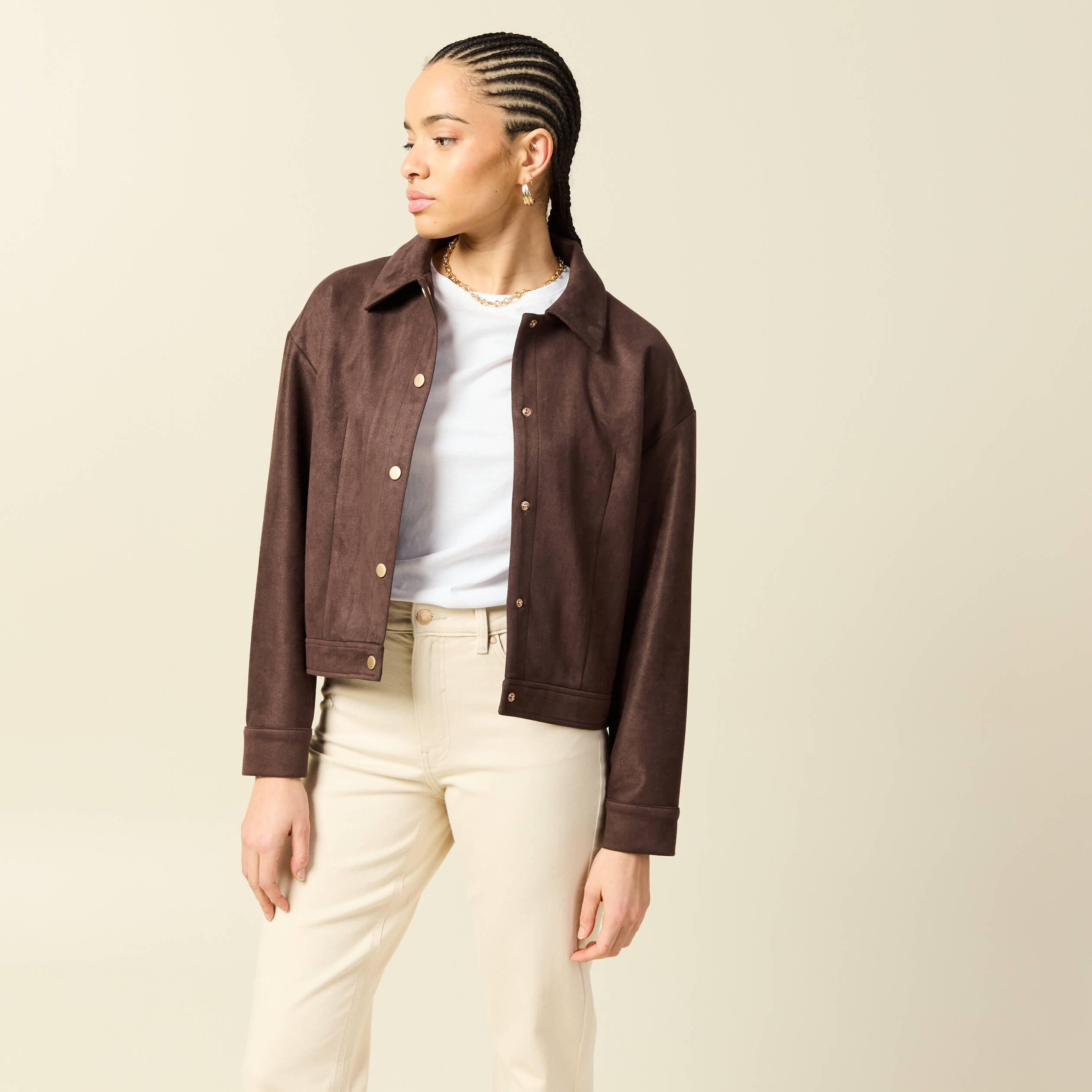 Veste oversize manches longues marron fonc&eacute; femme