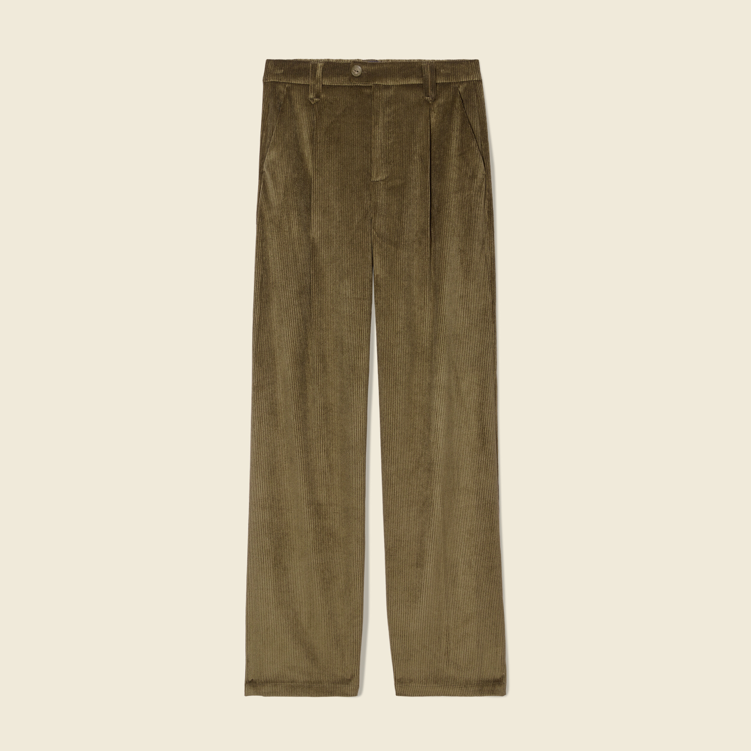 Pantalon large velours pinces vert kaki femme