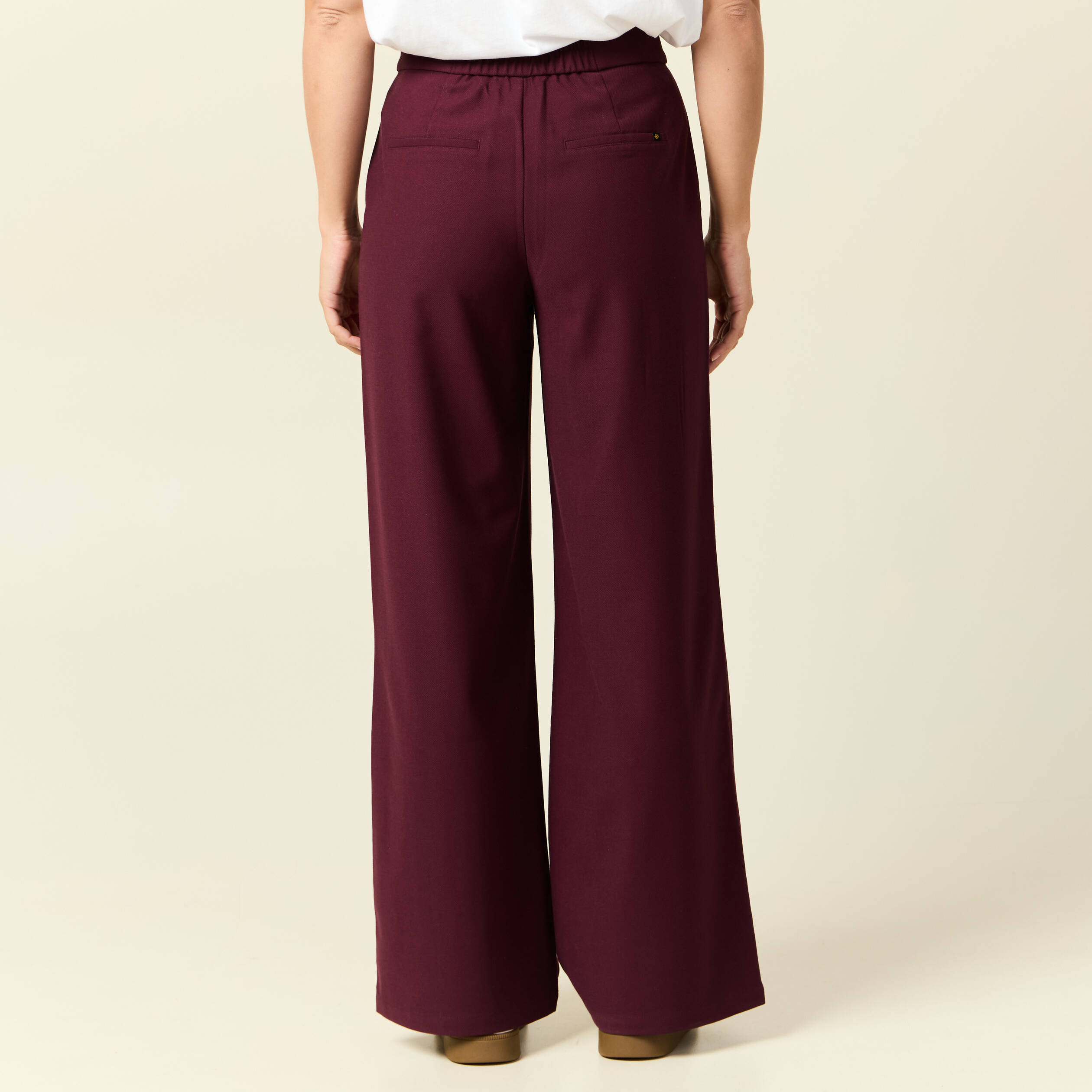Pantalon large taille haute prune femme