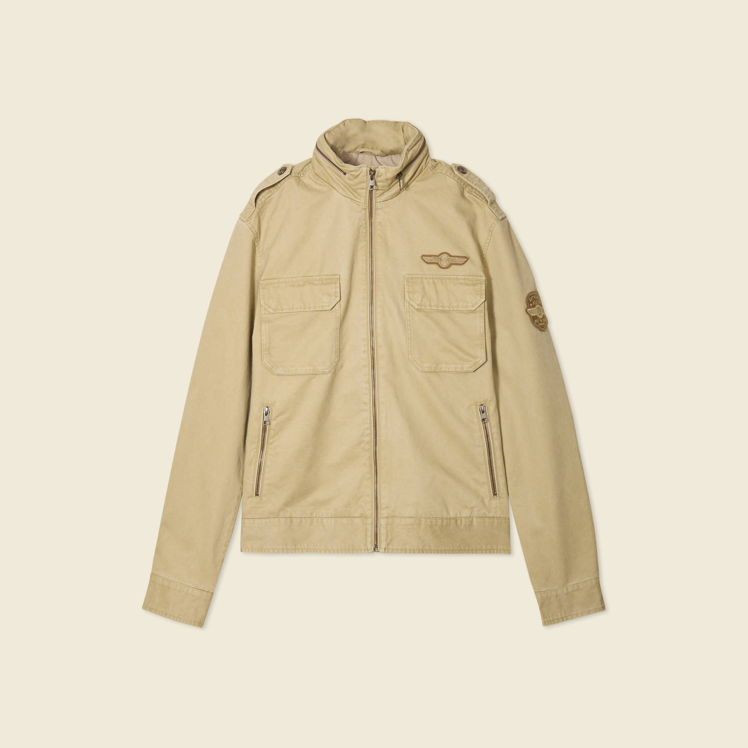 Blouson style biker zipp&eacute; beige homme