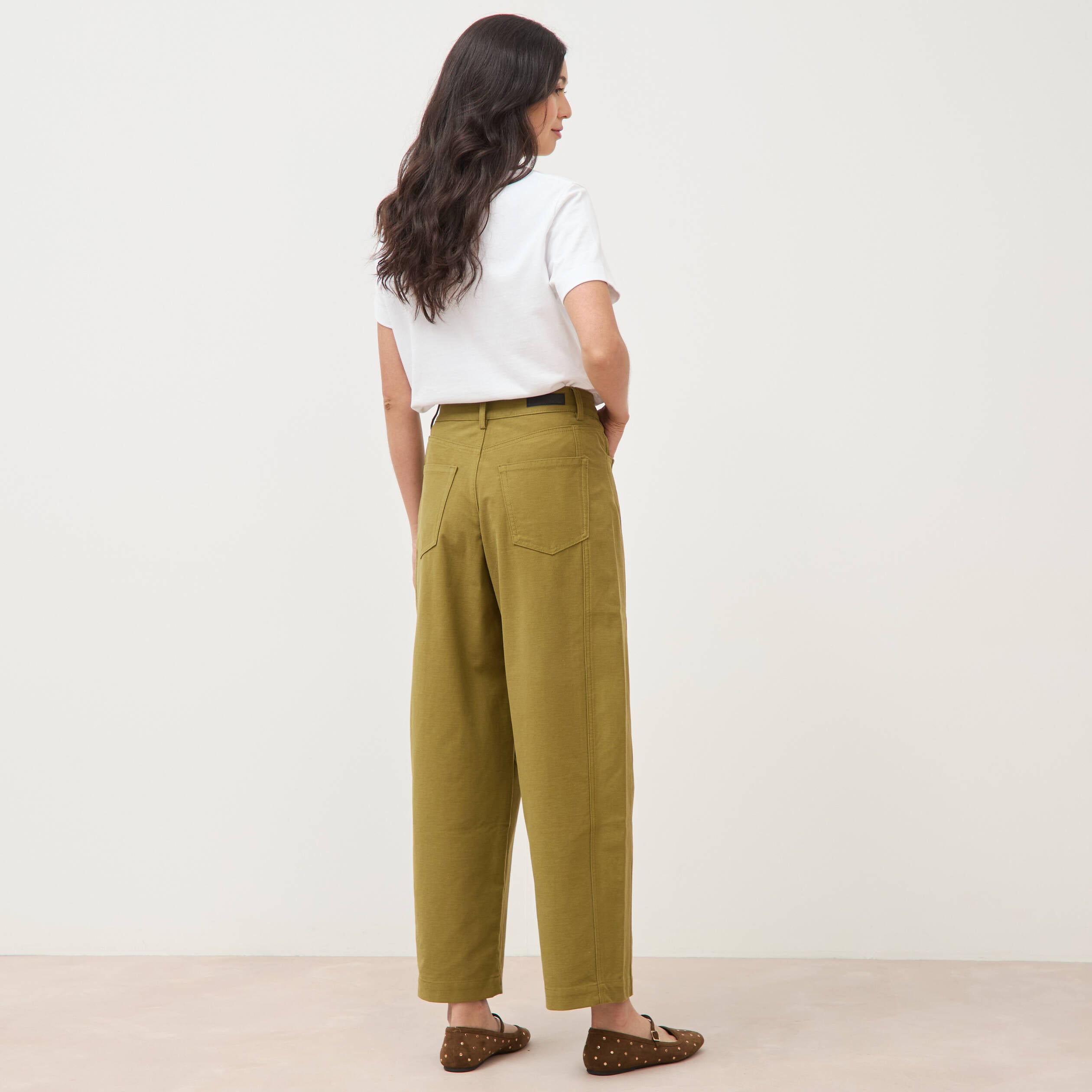 Pantalon coupe regular vert kaki femme