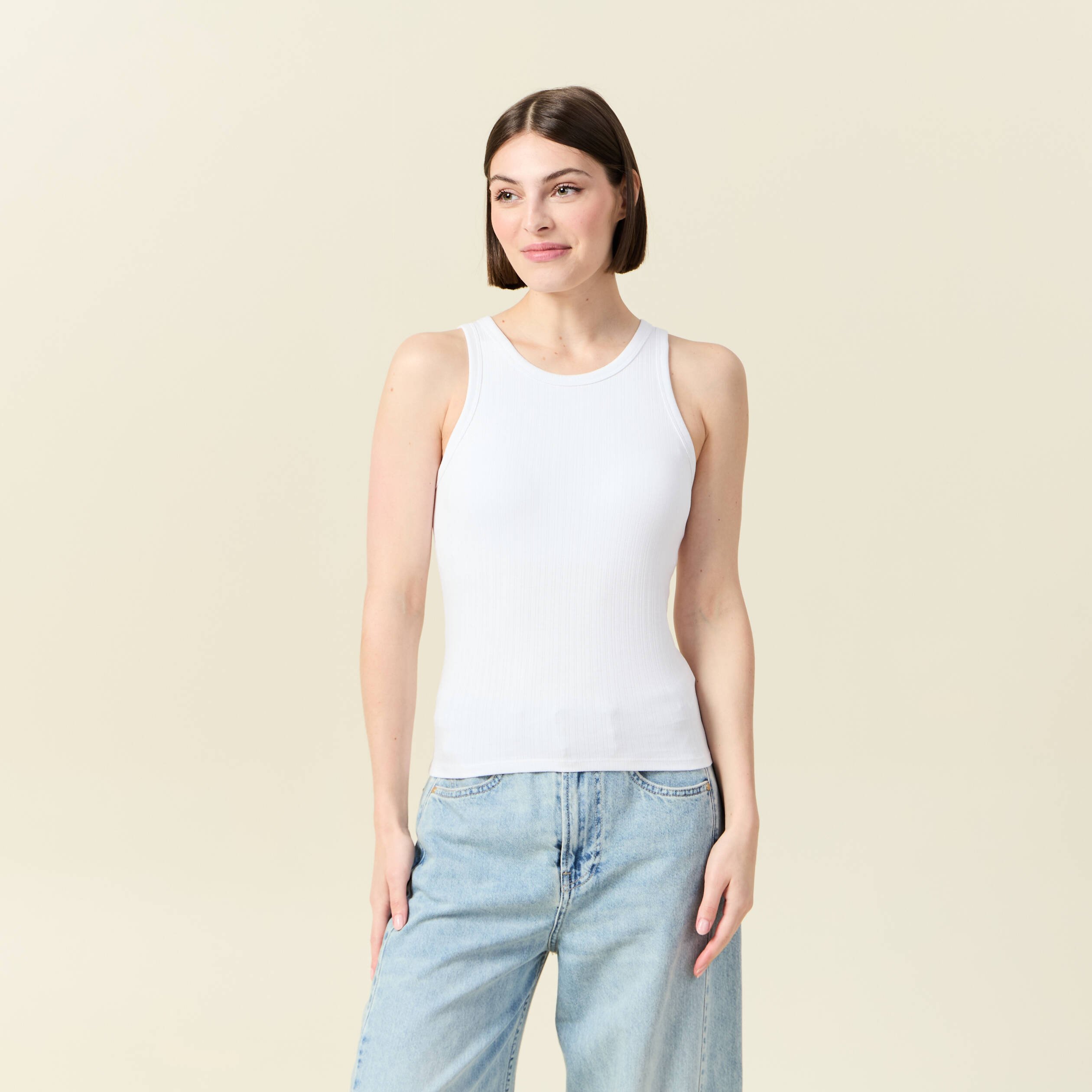 debardeur 2 en 1 avec brassiere integree blanc femme Débardeur 2 en 1 avec brassière intégrée blanc femme