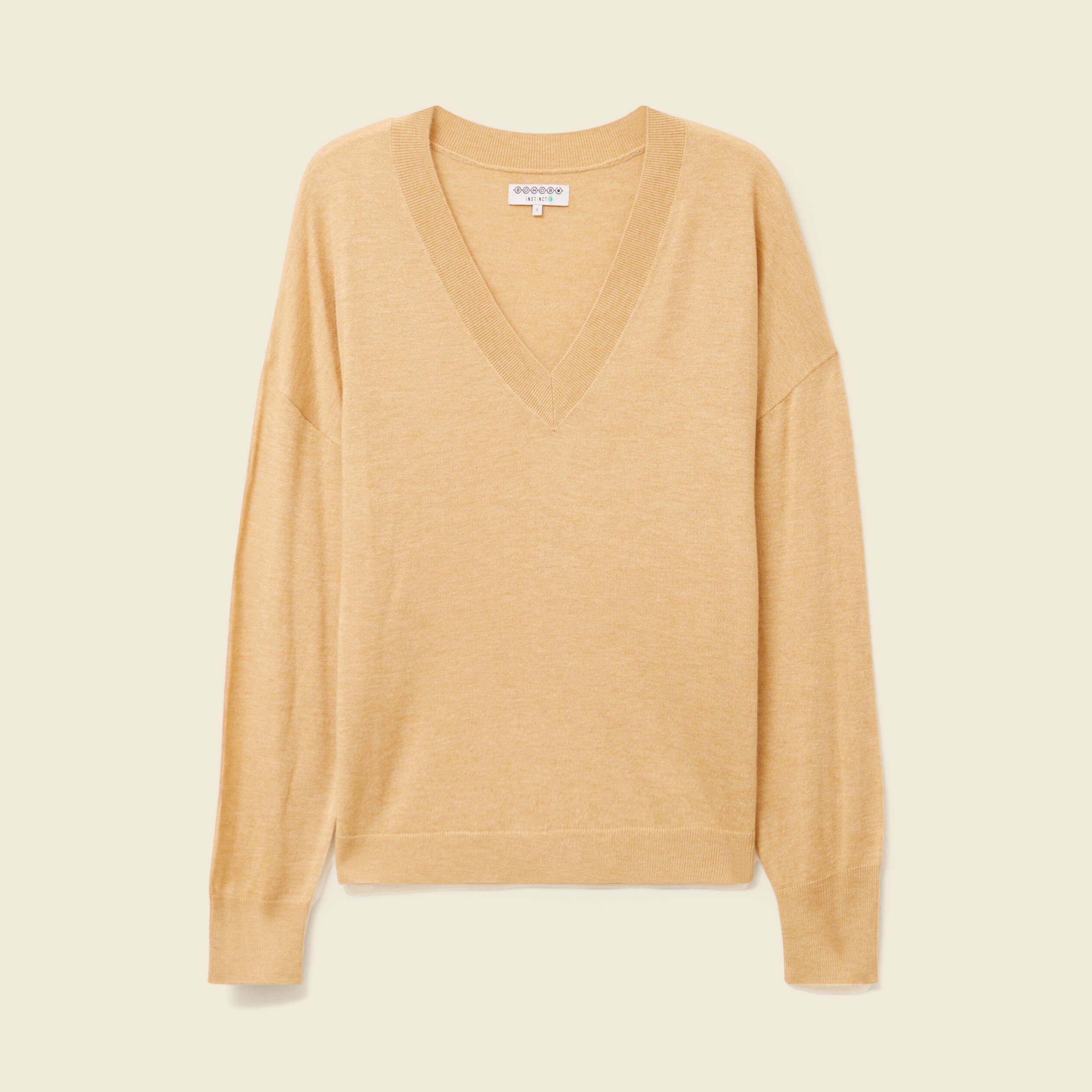 pull fin col v manches longues marron clair femme Pull fin col V manches longues marron clair femme