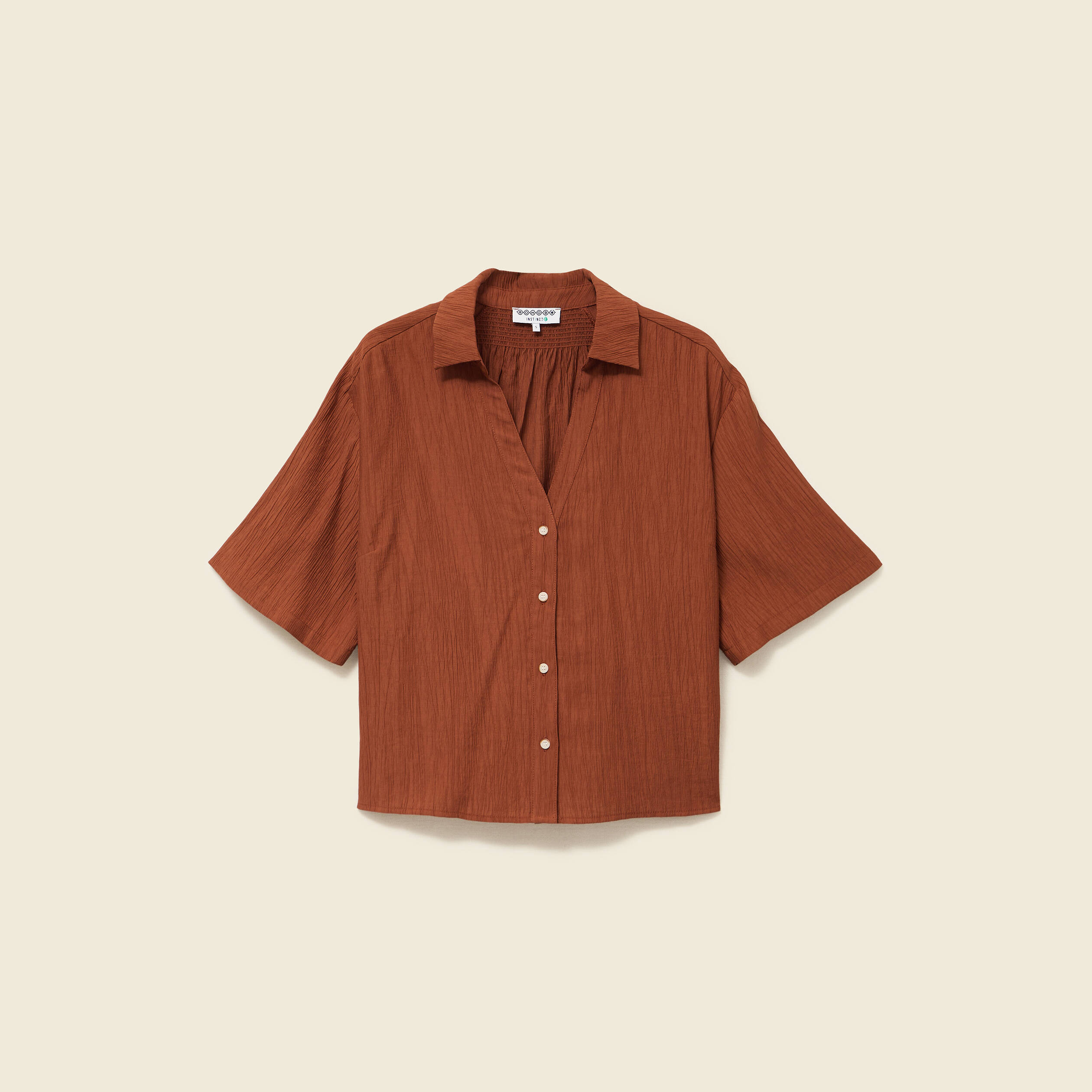 Blouse manches courtes fluide marron femme