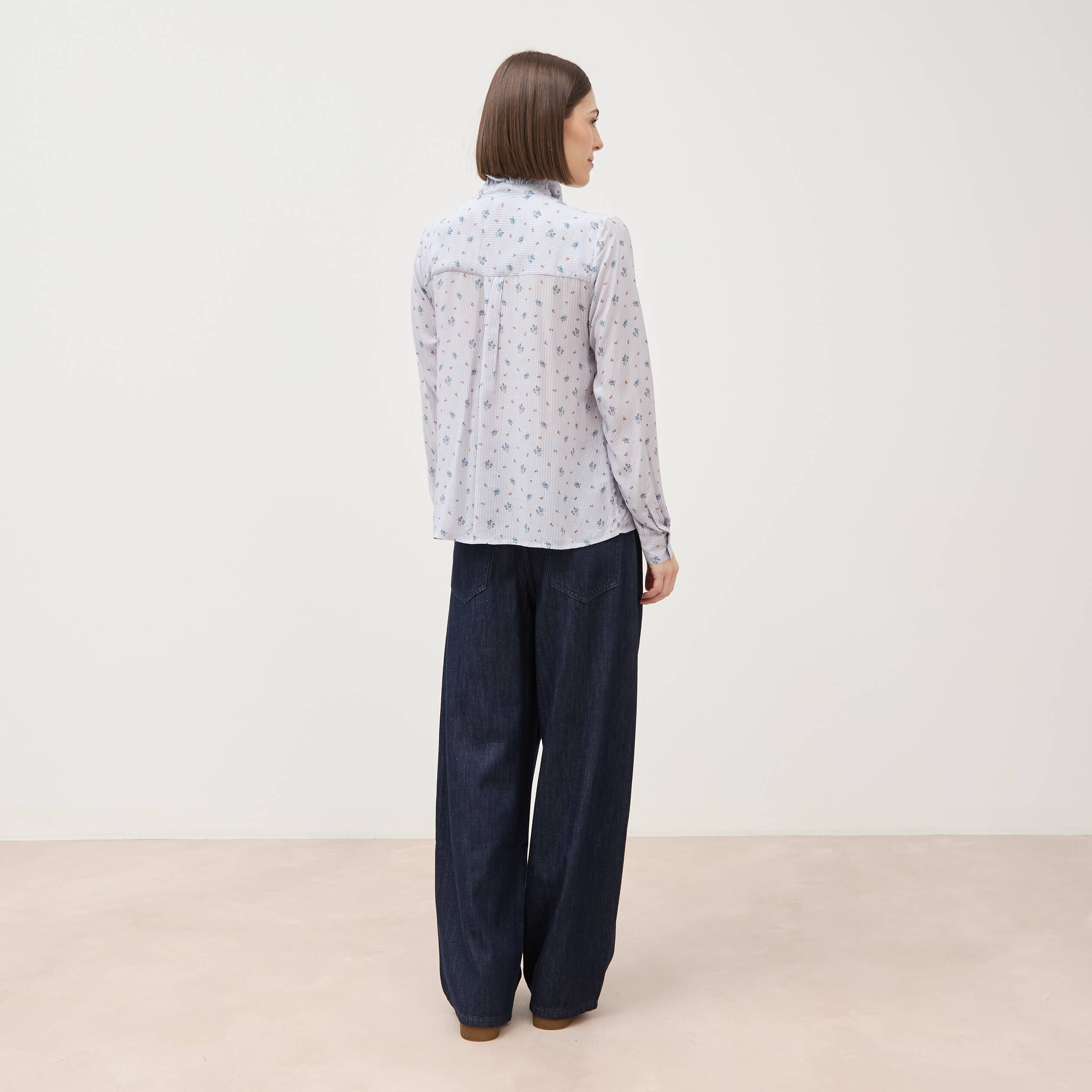 Chemise droite manches longues bleu ciel femme