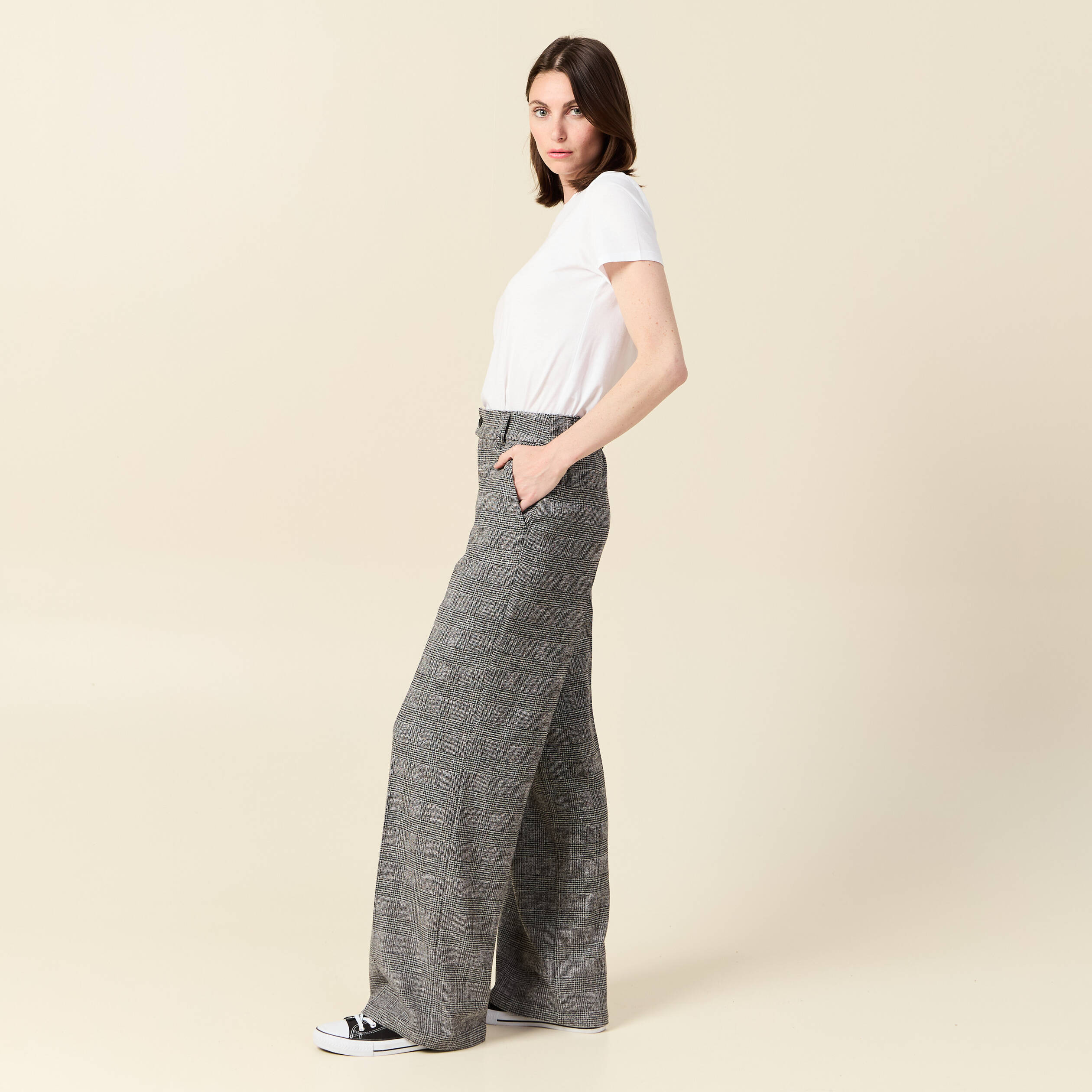 Pantalon large à pinces noir femme