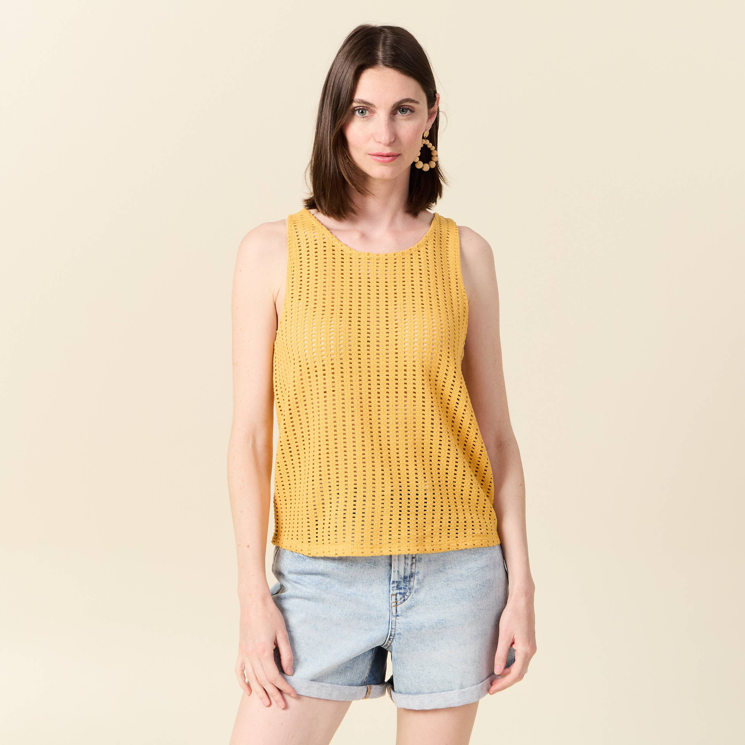 debardeur sans manches ajoure jaune femme Débardeur sans manches ajouré jaune femme