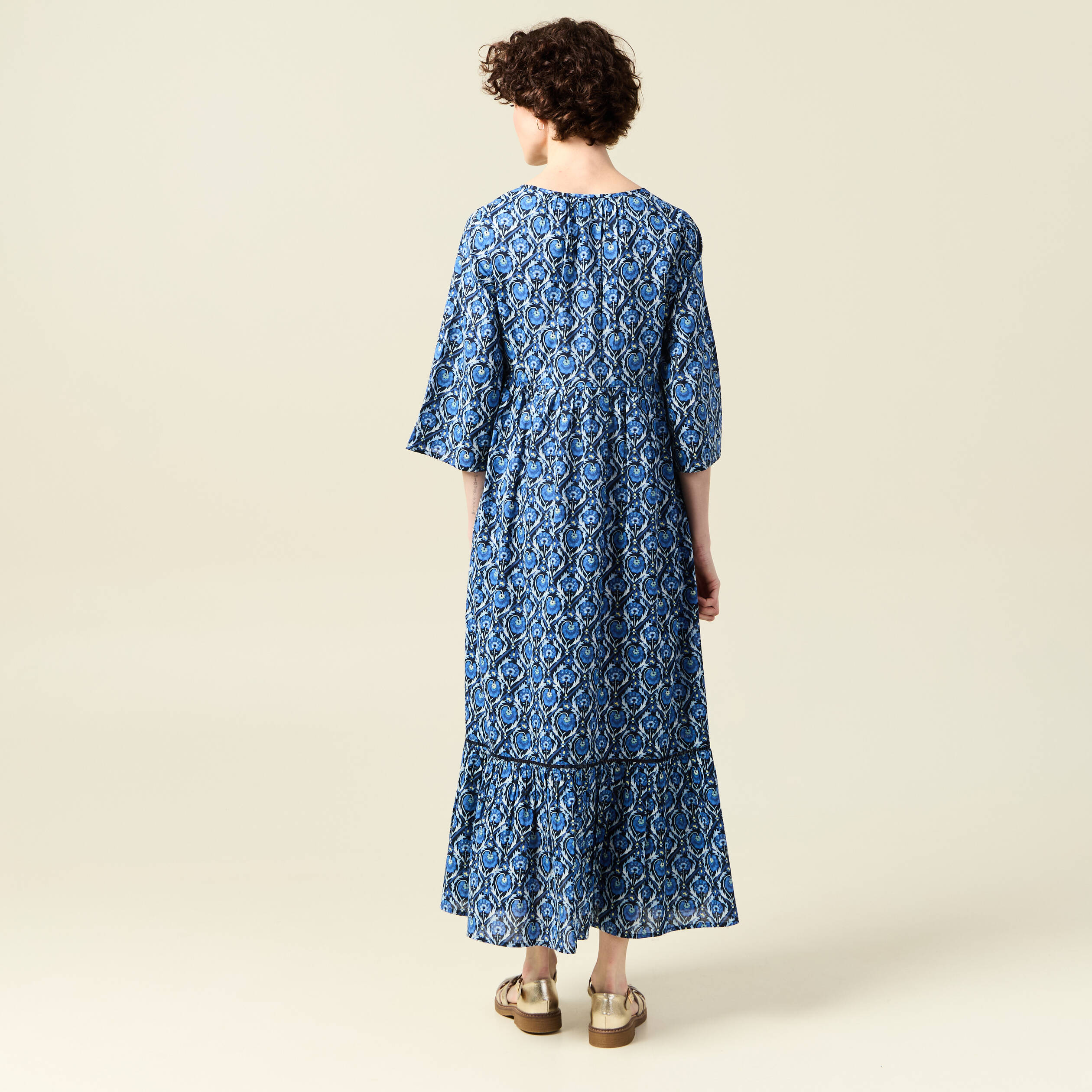 Robe longue droite bleu femme