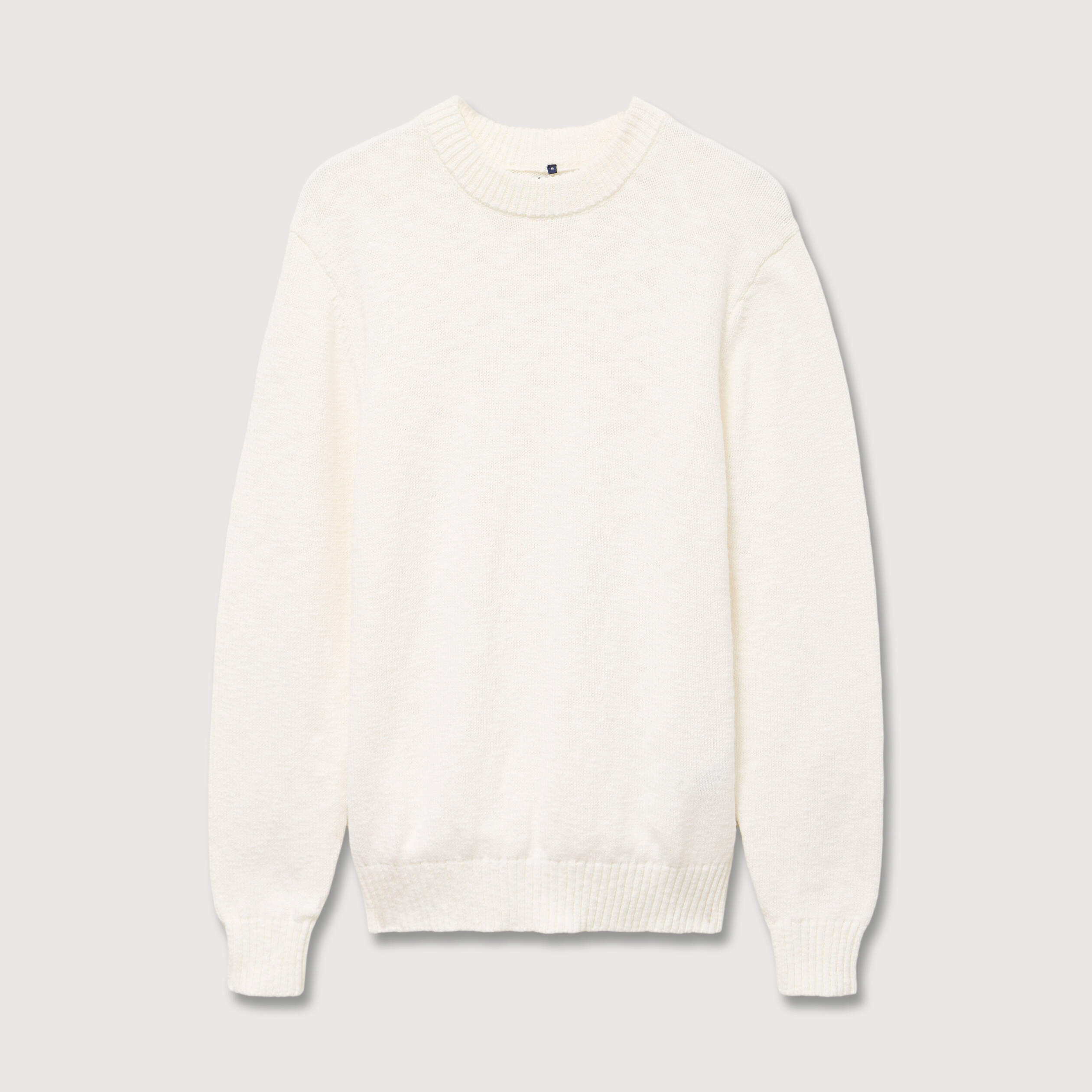 Pull col rond manches longues en coton ecru homme