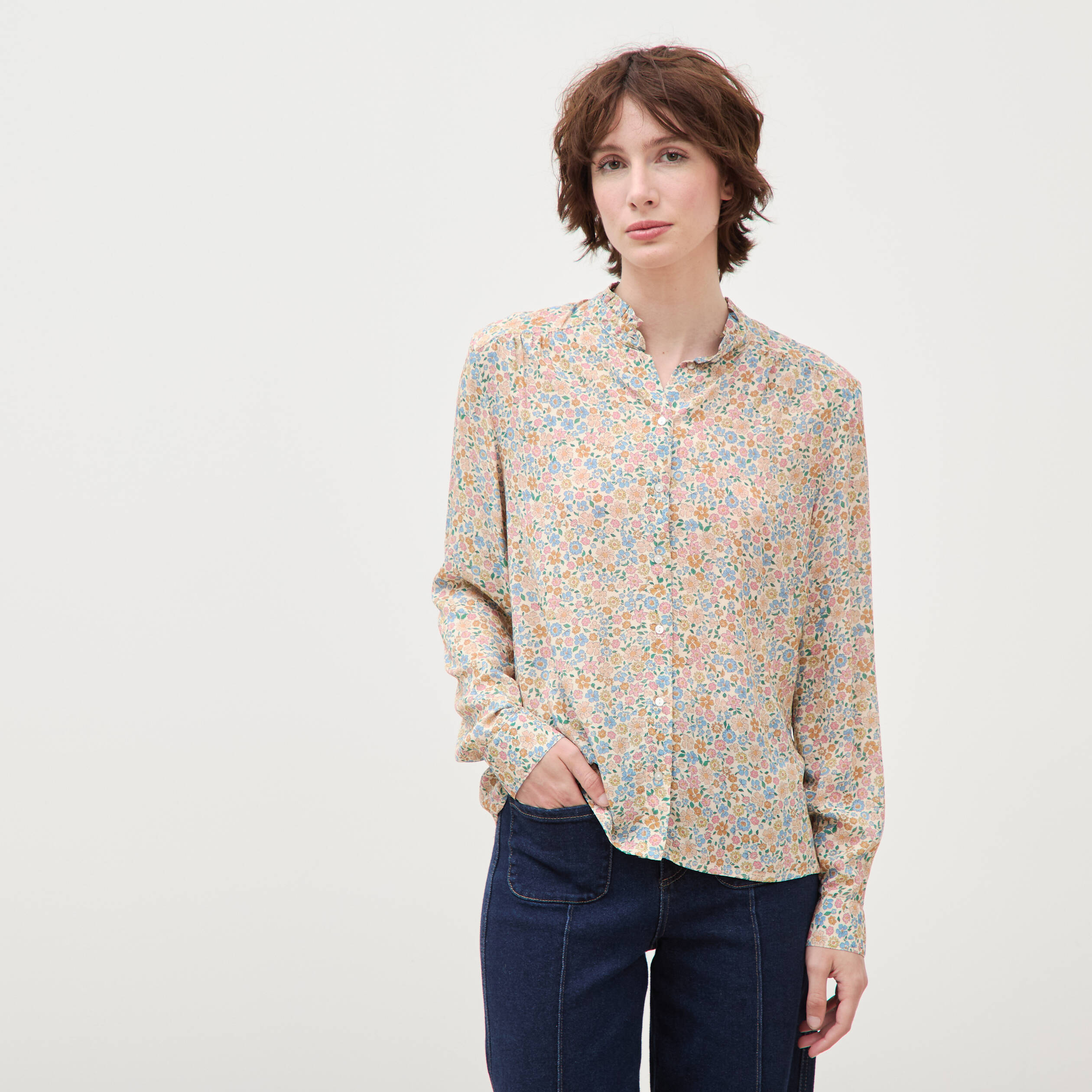 Chemise manches longues fluide bleu pastel femme