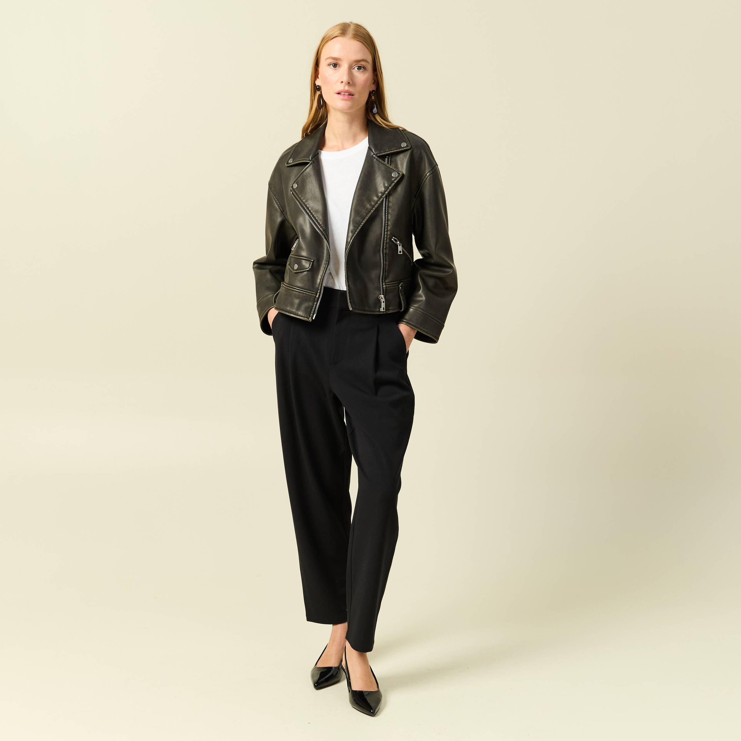 Pantalon slouchy taille haute 7/8&egrave;me noir femme