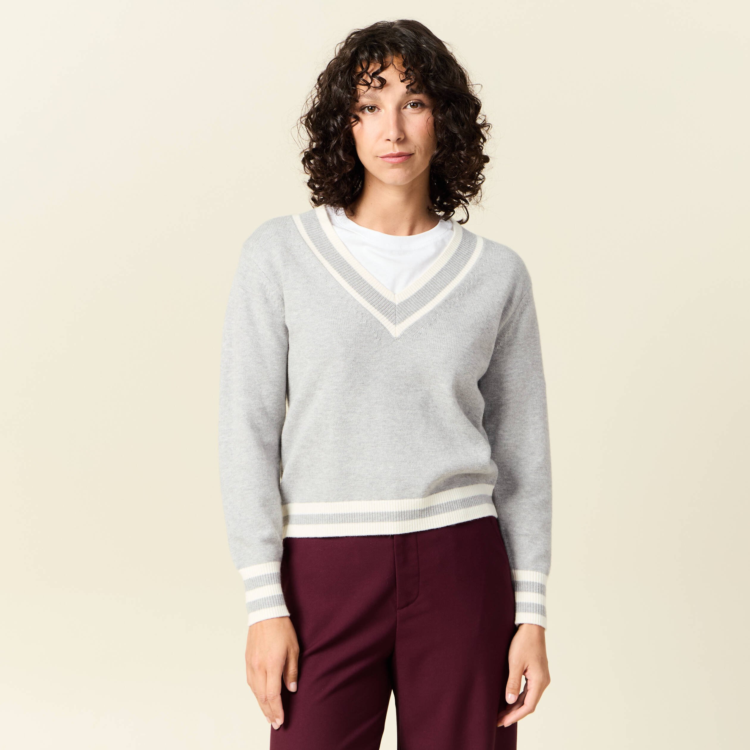 Pull manches longues gris clair femme