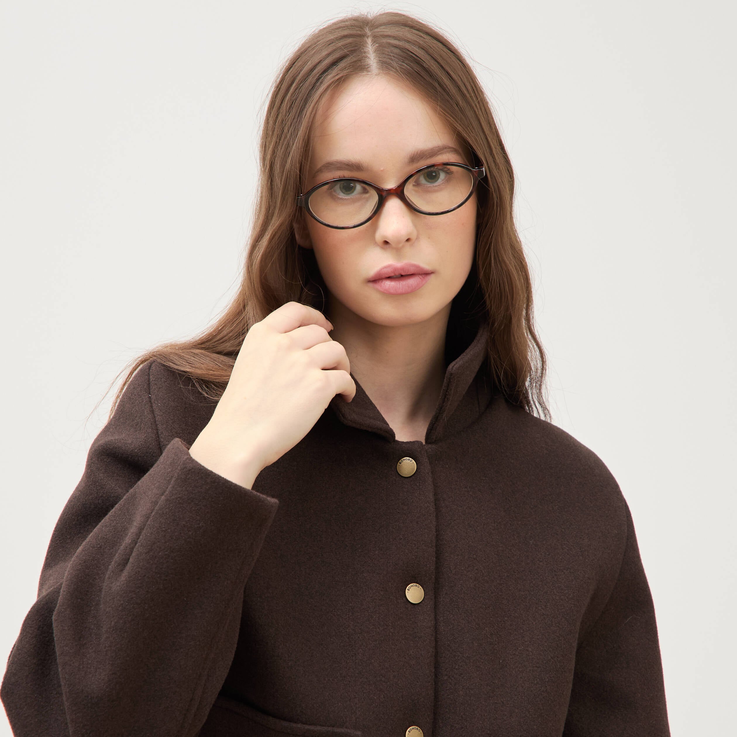 Blouson court oversize col sherpa marron fonc&eacute; femme