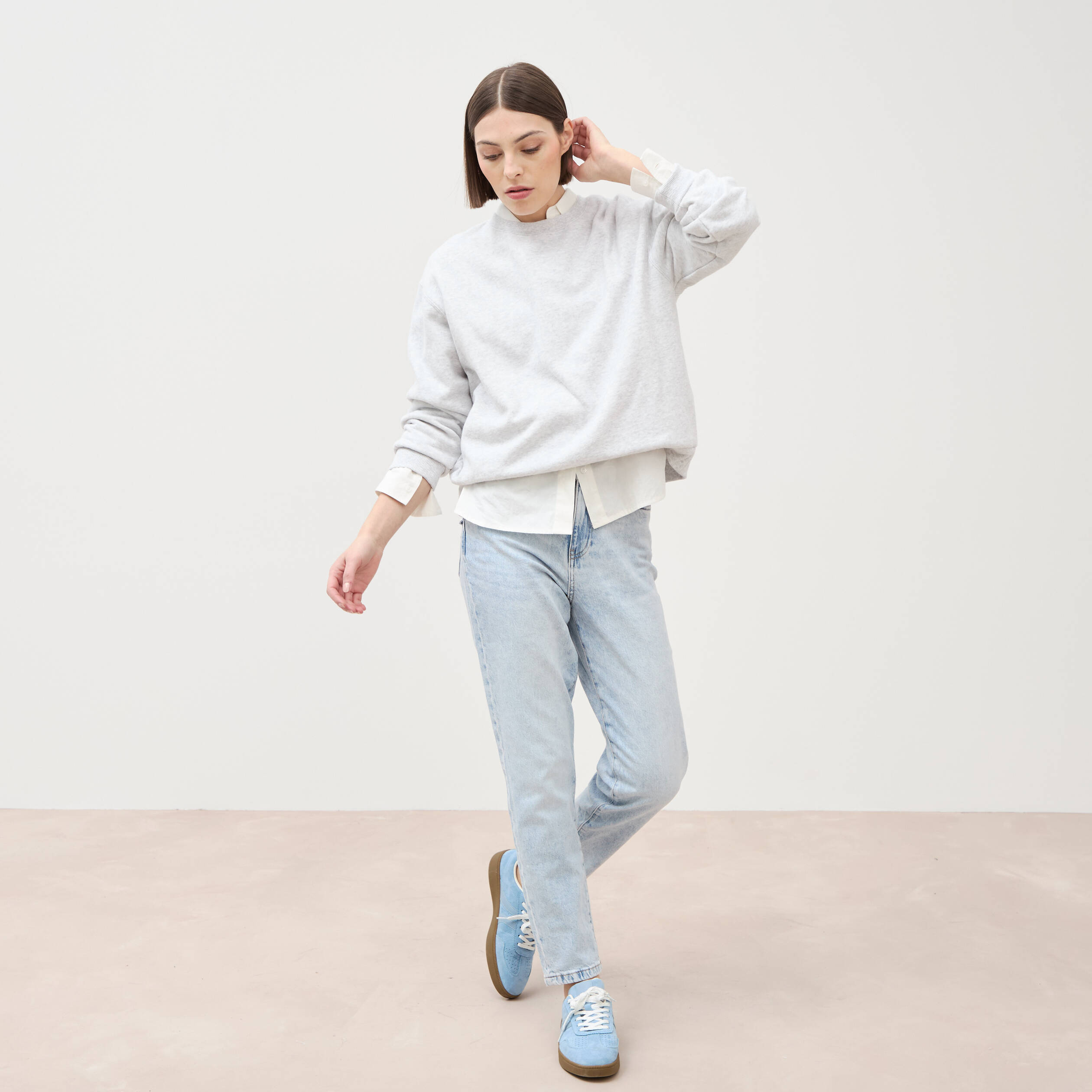 Jeans mom 7/8&egrave;me denim snow bleu femme
