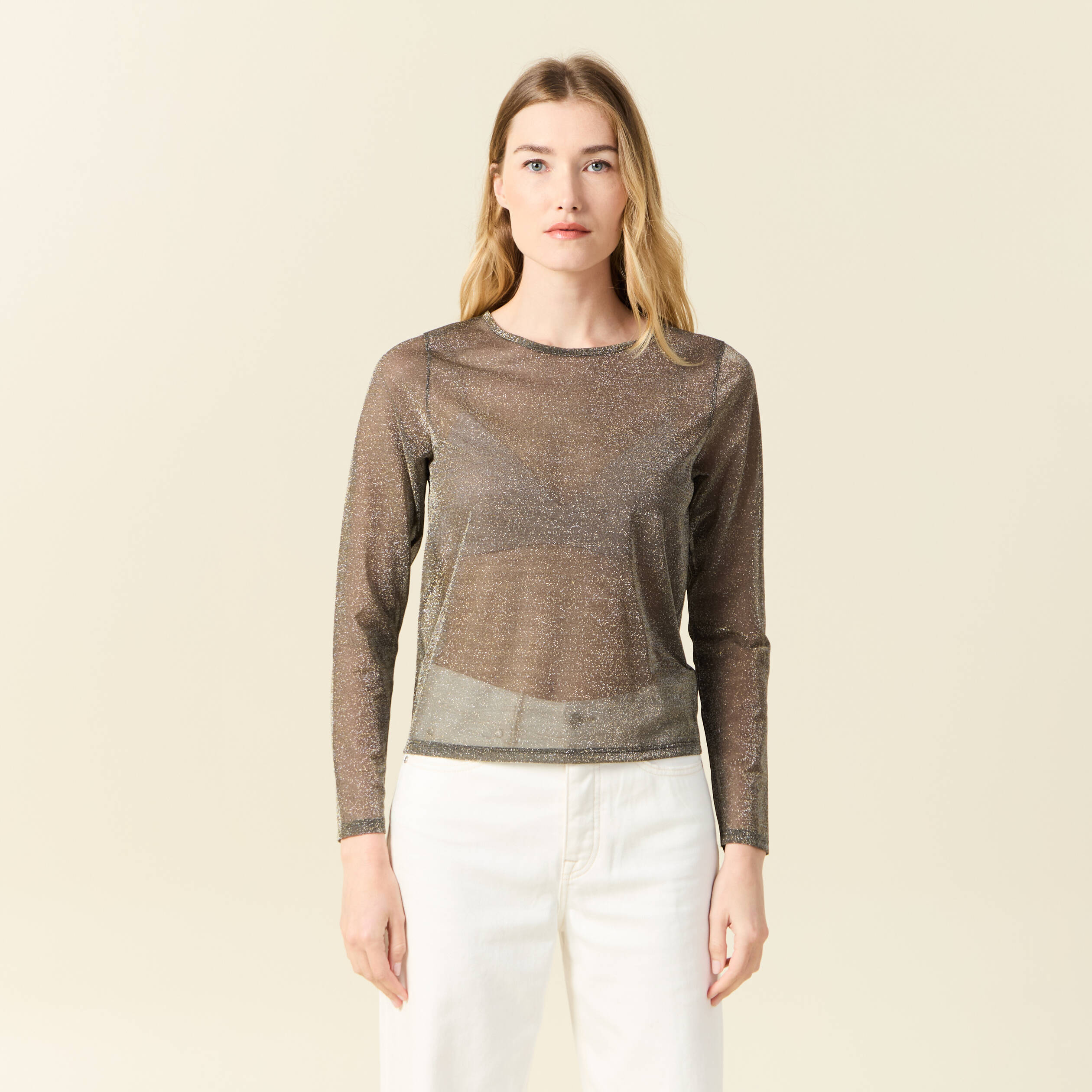 T-shirt manches longues couleur or femme