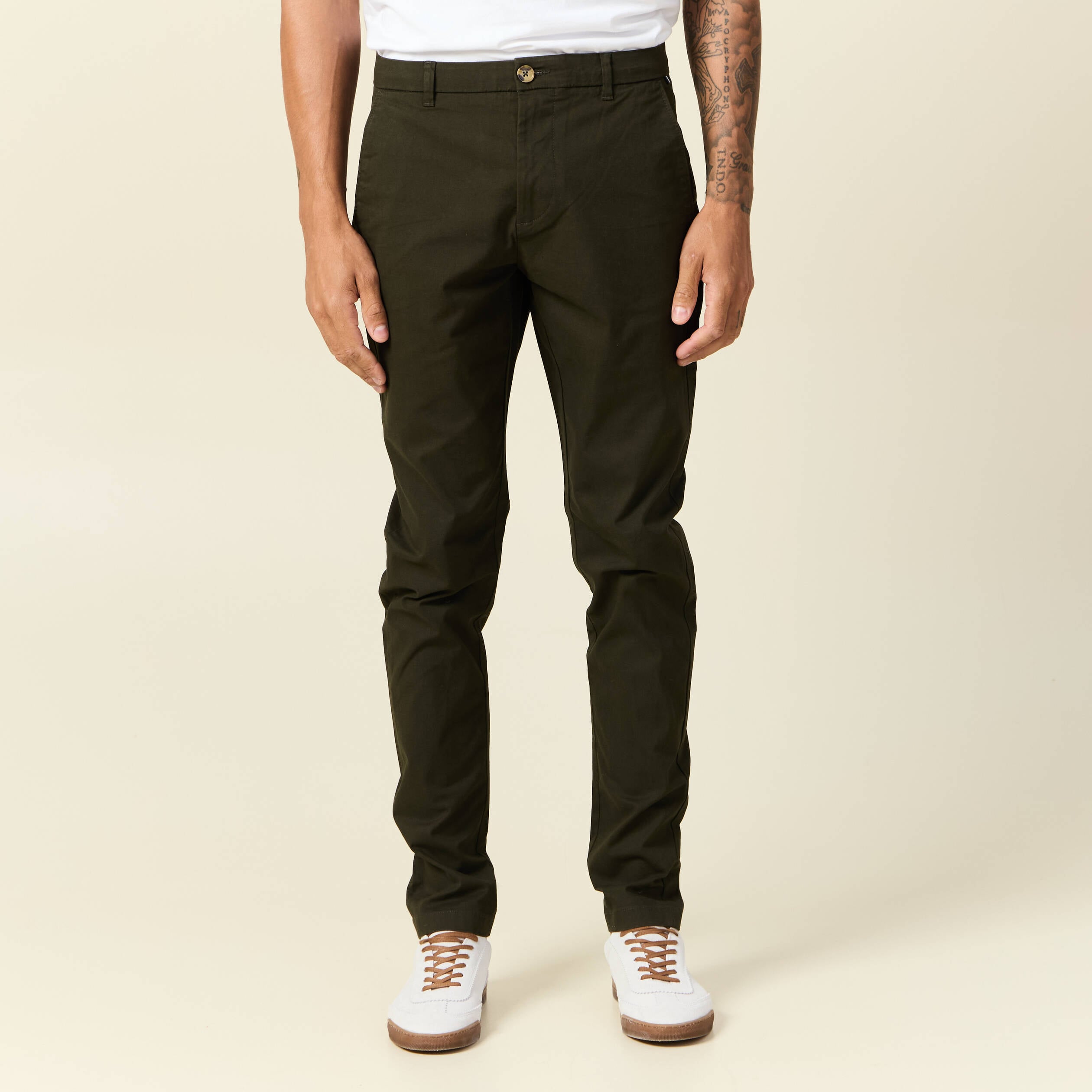 Pantalon chino longueur 32 vert kaki homme