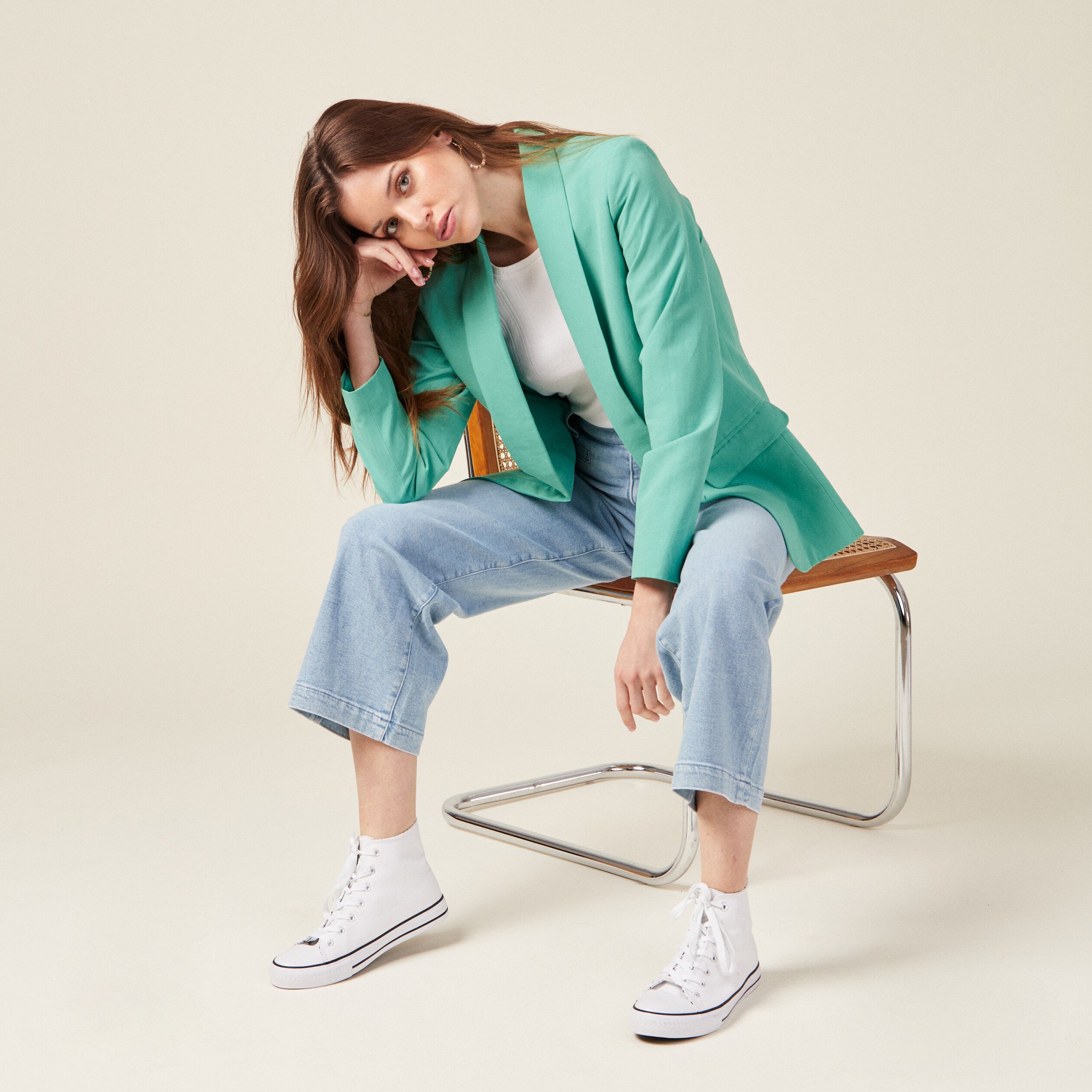 Veste esprit blazer col chale vert menthe femme Bonobo