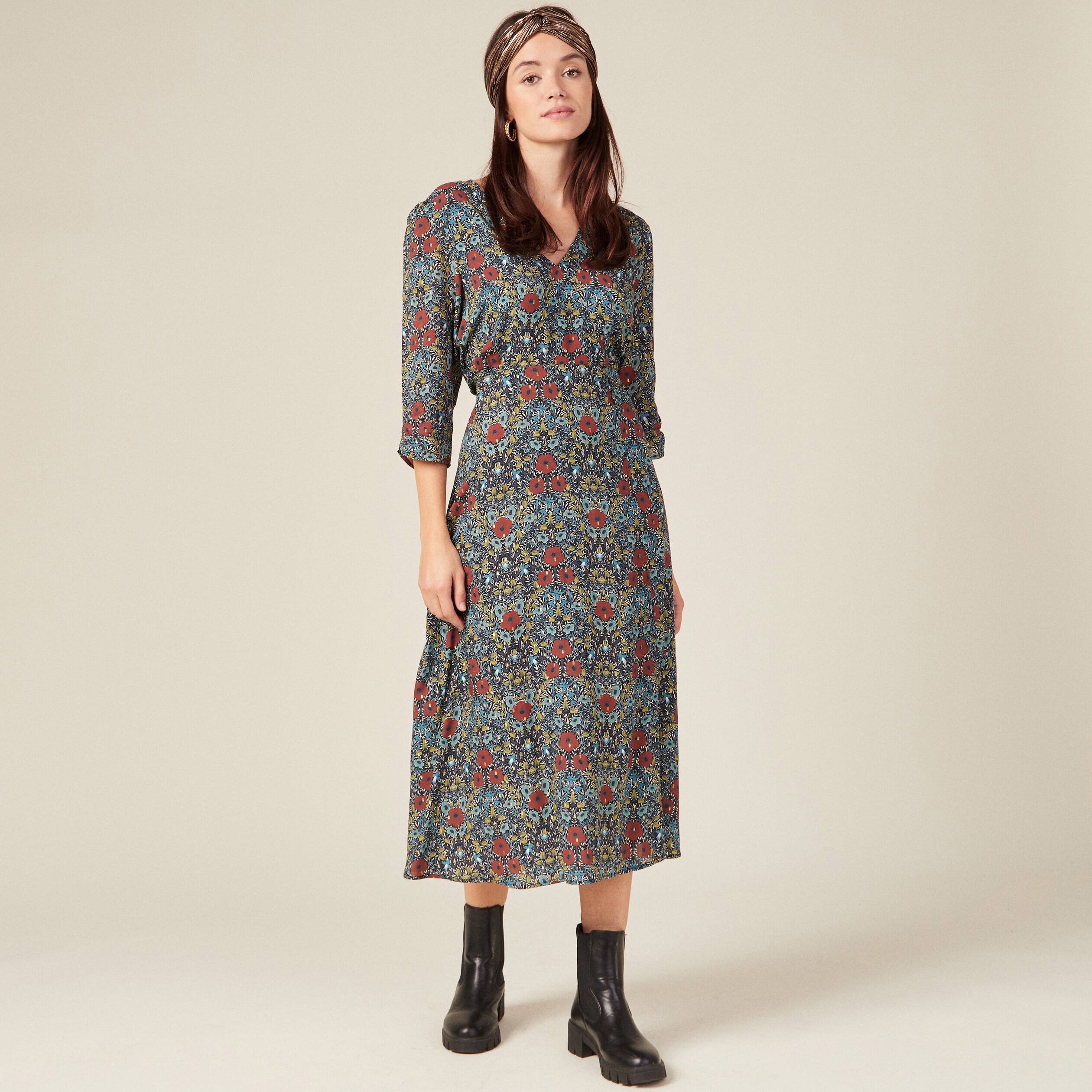 Robe longue évasée noir femme