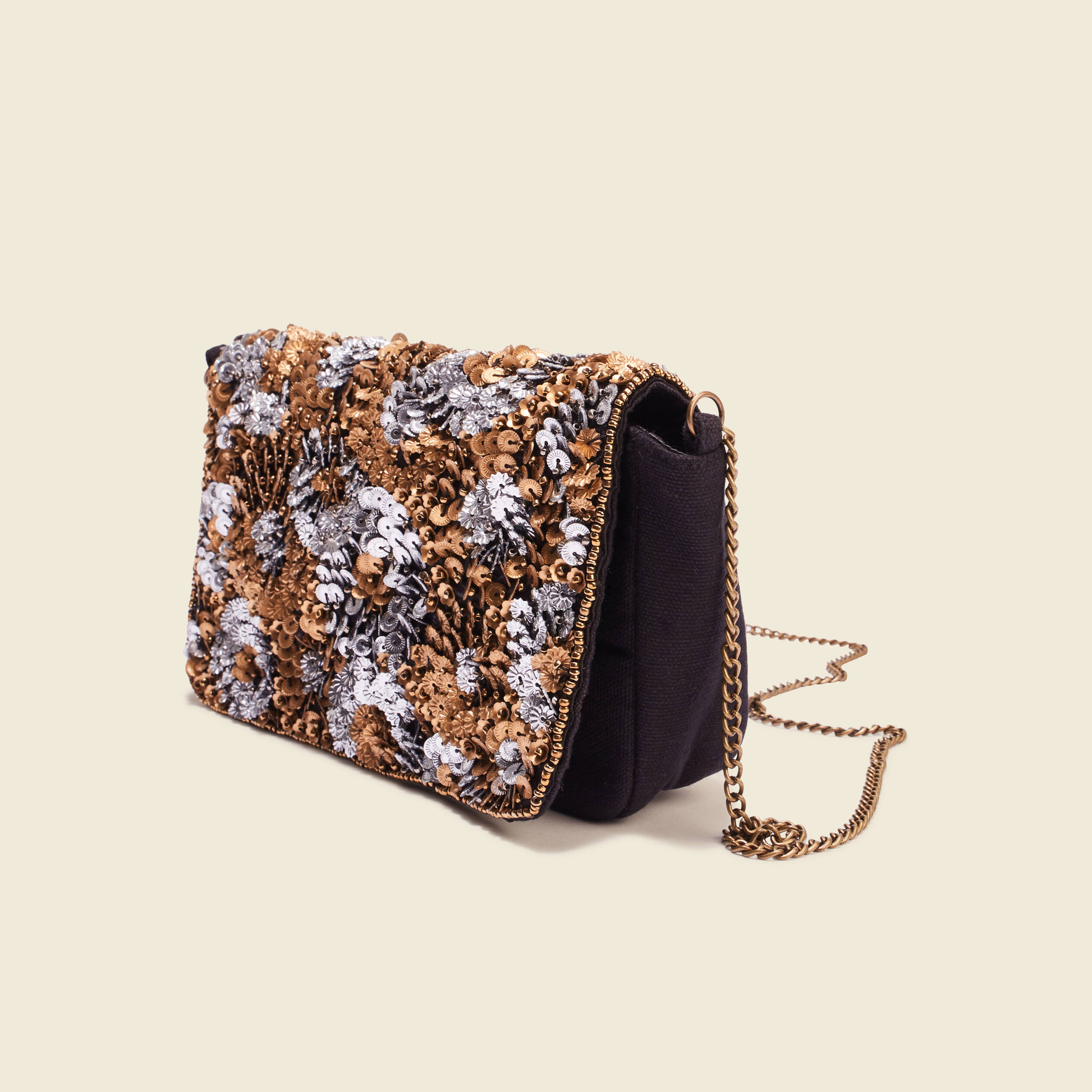 Sac à sequins et perles noir femme