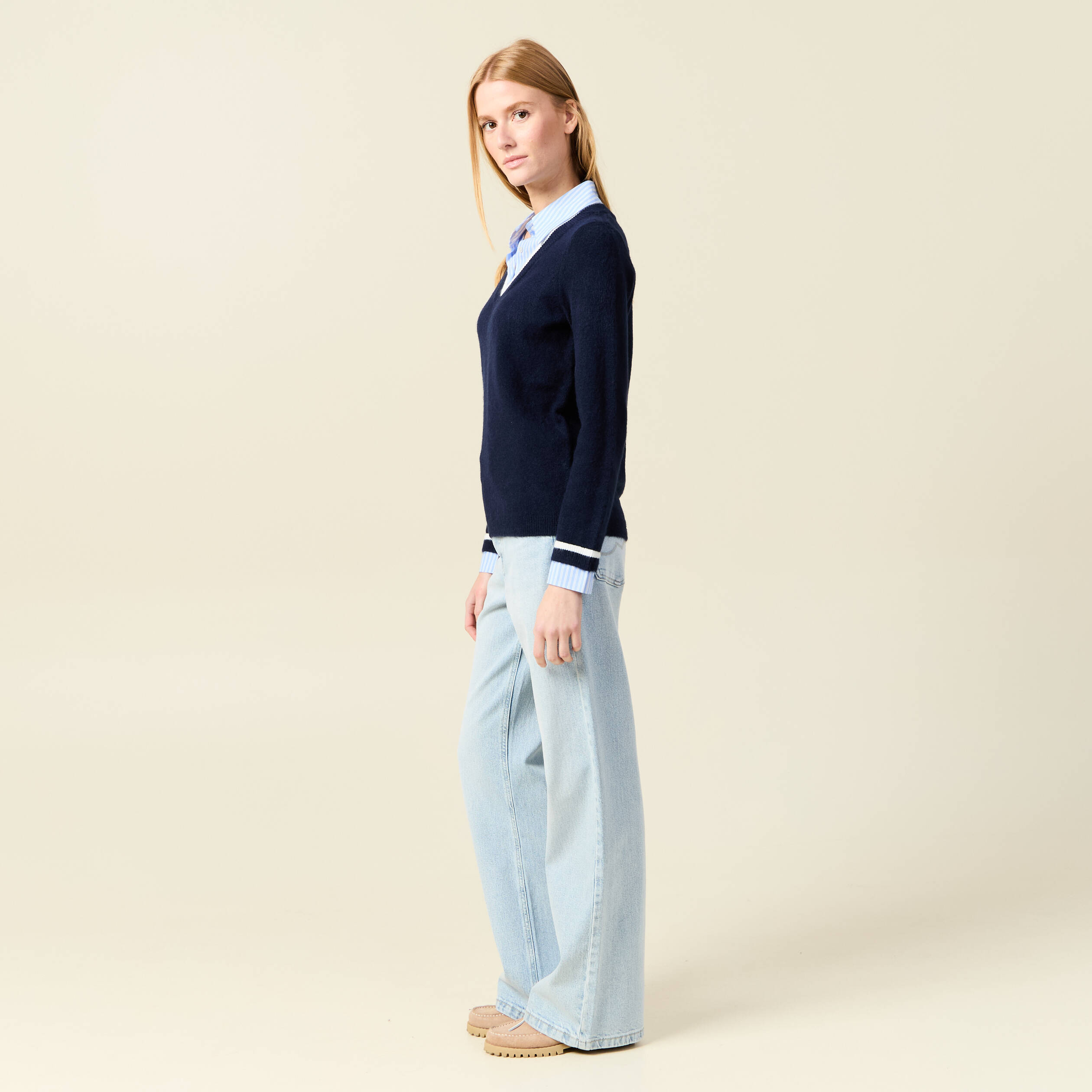 pull manches longues 2 en 1 bleu fonce femme Pull manches longues 2-en-1 bleu foncé femme