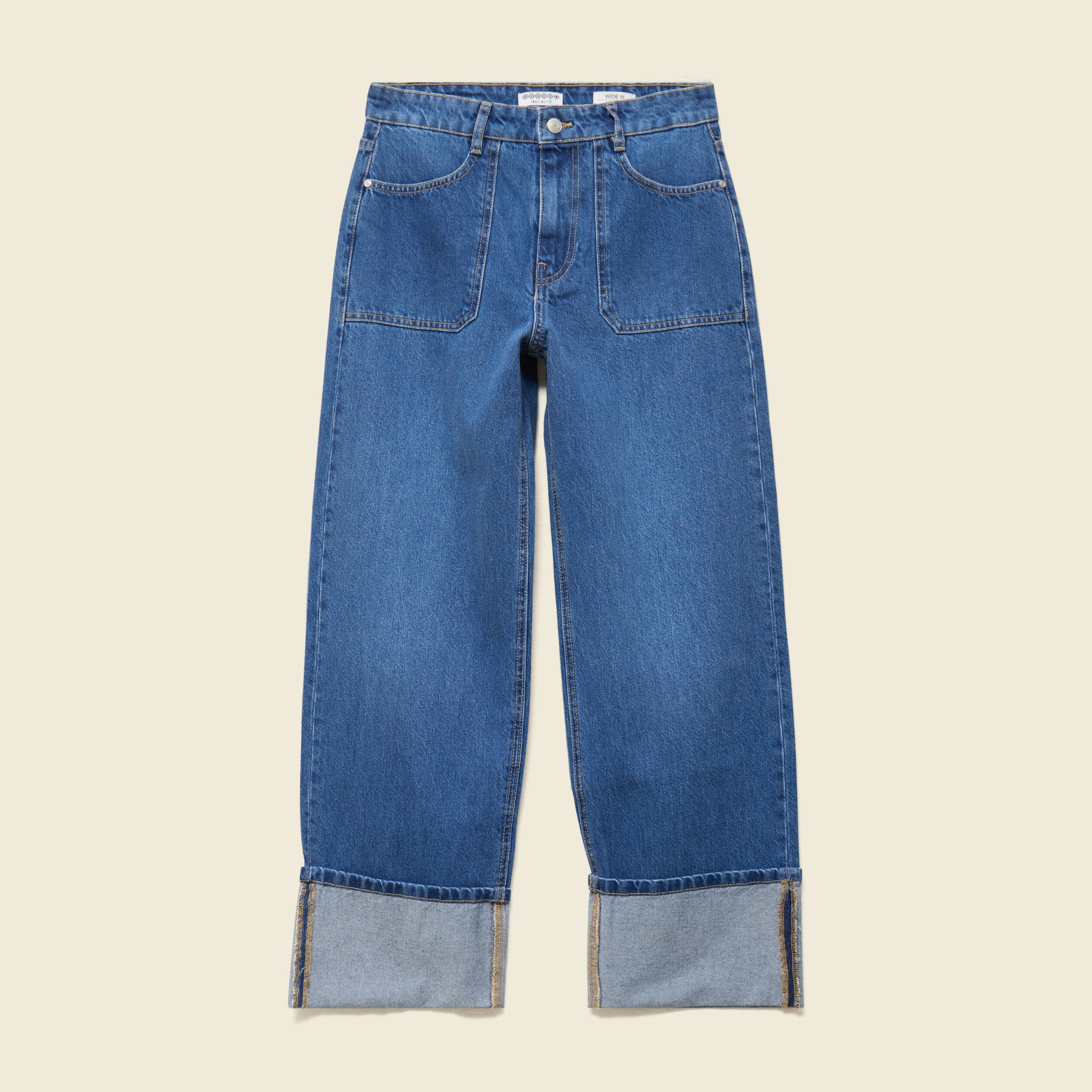 Jeans wide large taille haute denim stone femme