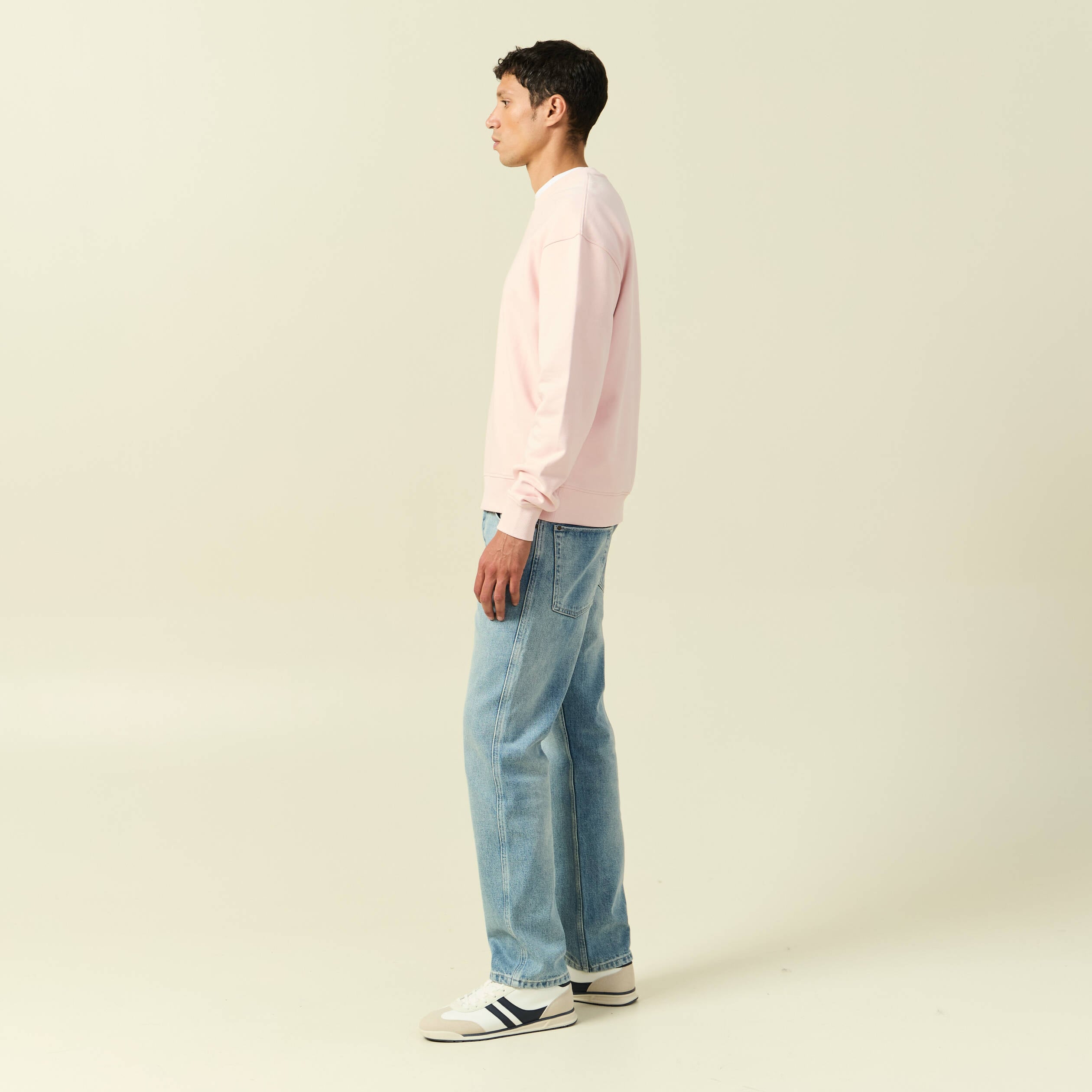 Sweat manches longues en coton rose poudr&eacute;e homme