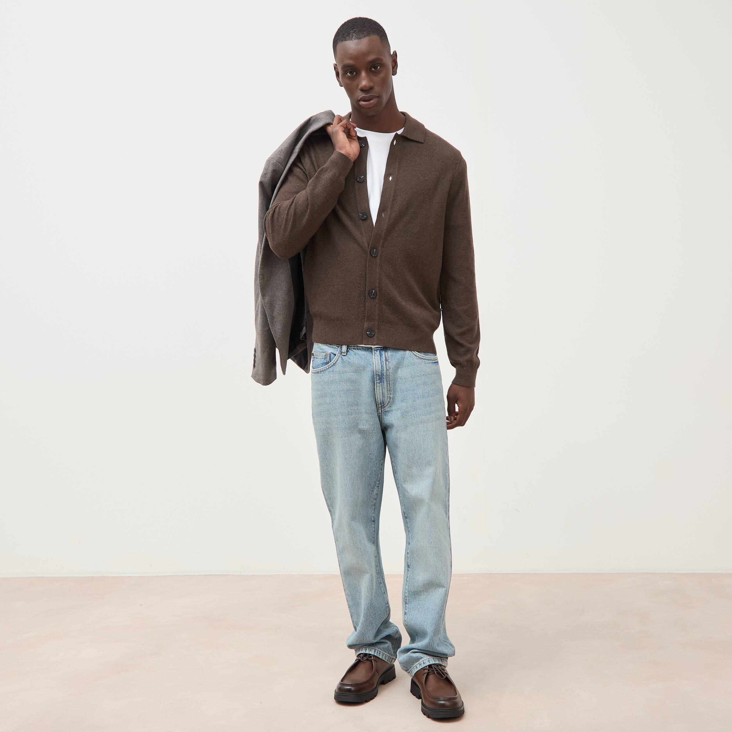 Cardigan manches longues marron homme
