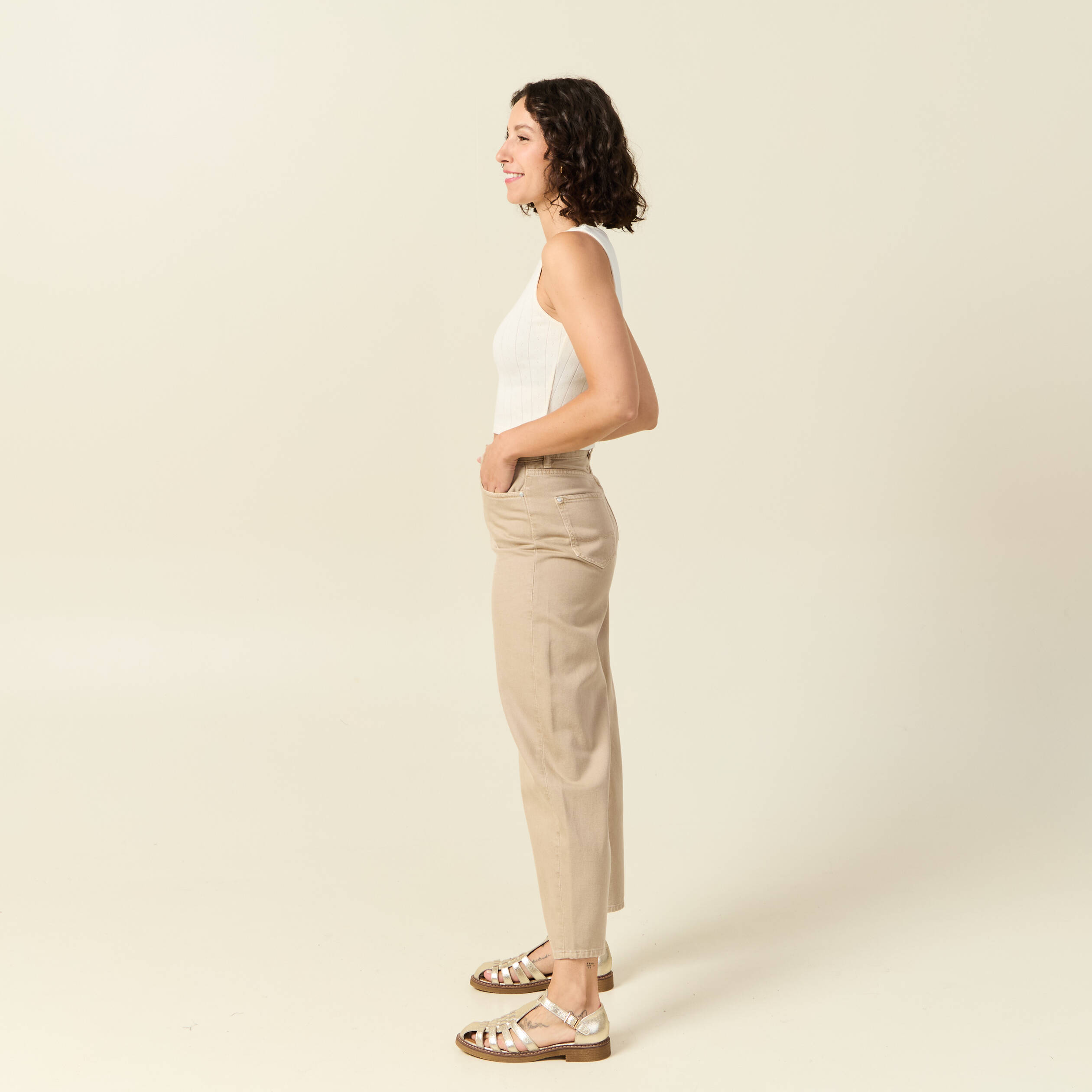 debardeur cropped col rond en coton ivoire femme Débardeur cropped col rond en coton ivoire femme
