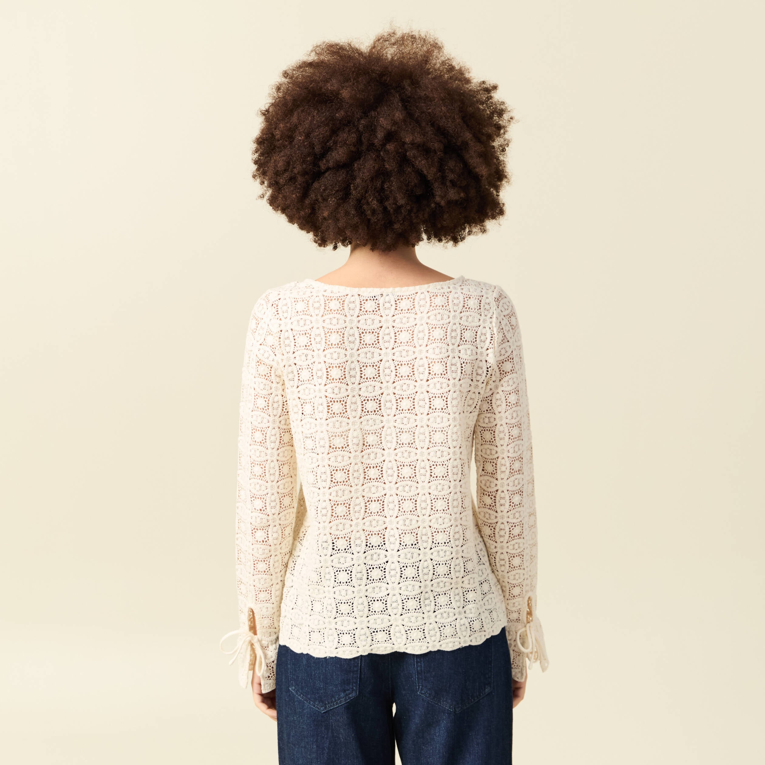 T-shirt manches longues en dentelle ecru femme