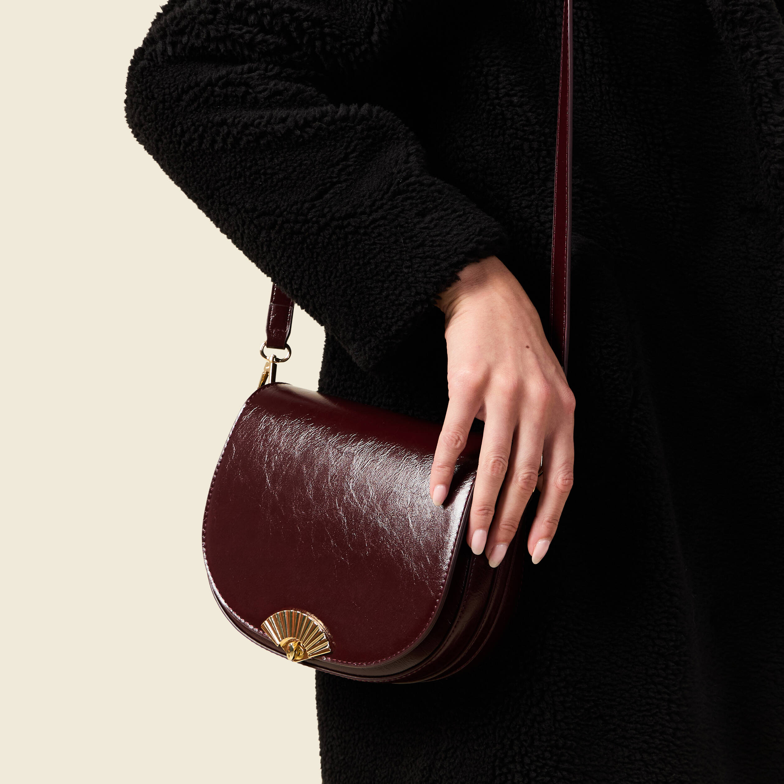 Sac bandoulière avec doublure prune femme
