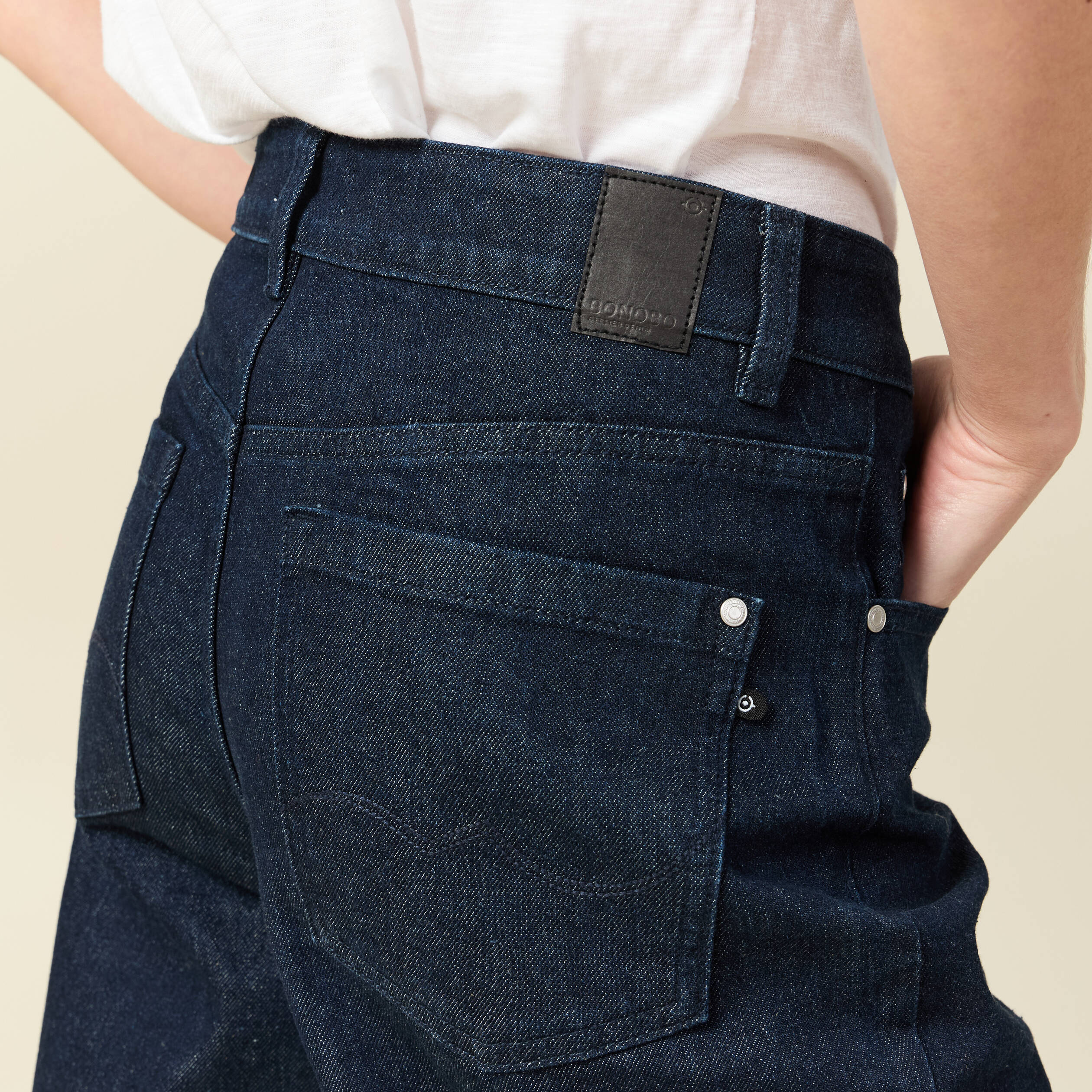 Jeans large taille haute denim brut rinse femme