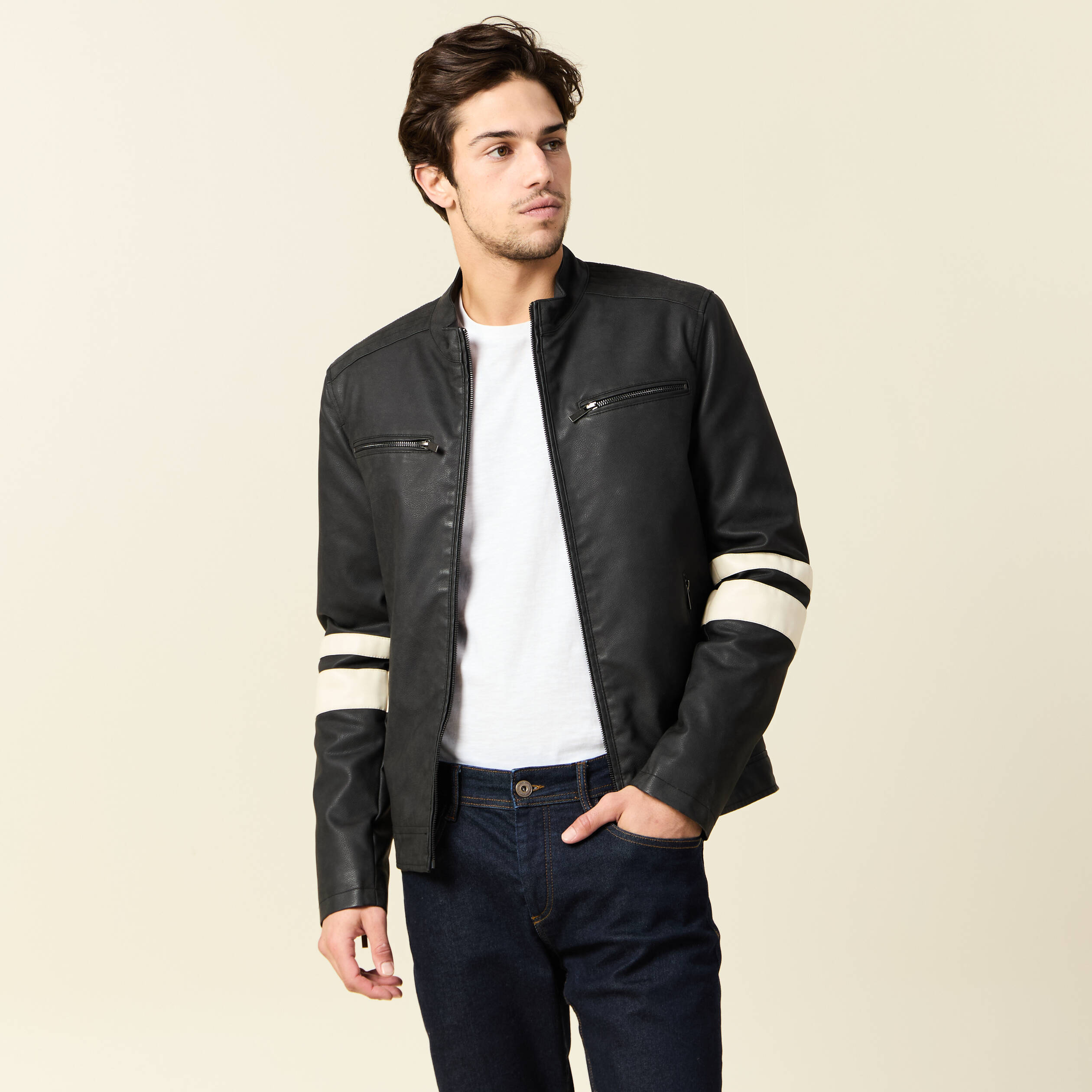blouson motard simili cuir noir homme Blouson motard simili cuir noir homme