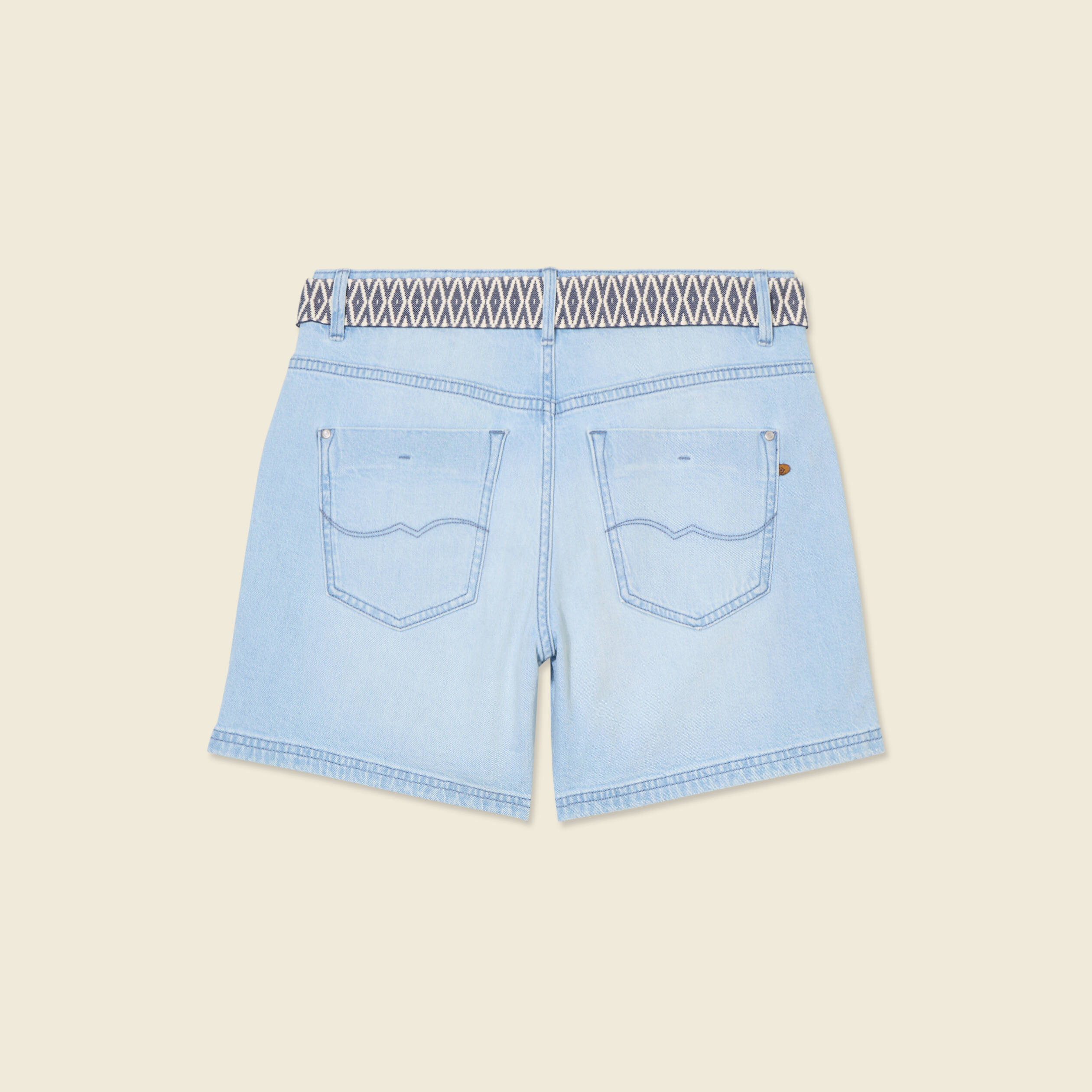 short boyfriend ceinture jean denim bleach femme Short boyfriend ceinturé jean denim bleach femme